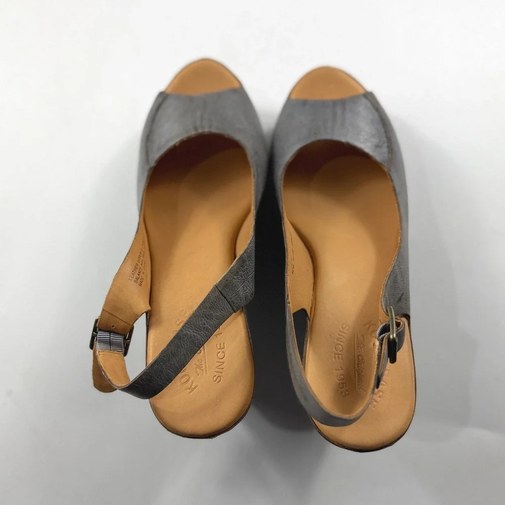 Kork-Ease Sharon Navy Leather Slingback Wedge Sandals Peep Toe K4193 Women 10